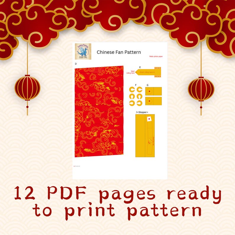 DIY Chinese Fan Paper Craft Pattern & Guide, Lunar New Year Decor PDF ...