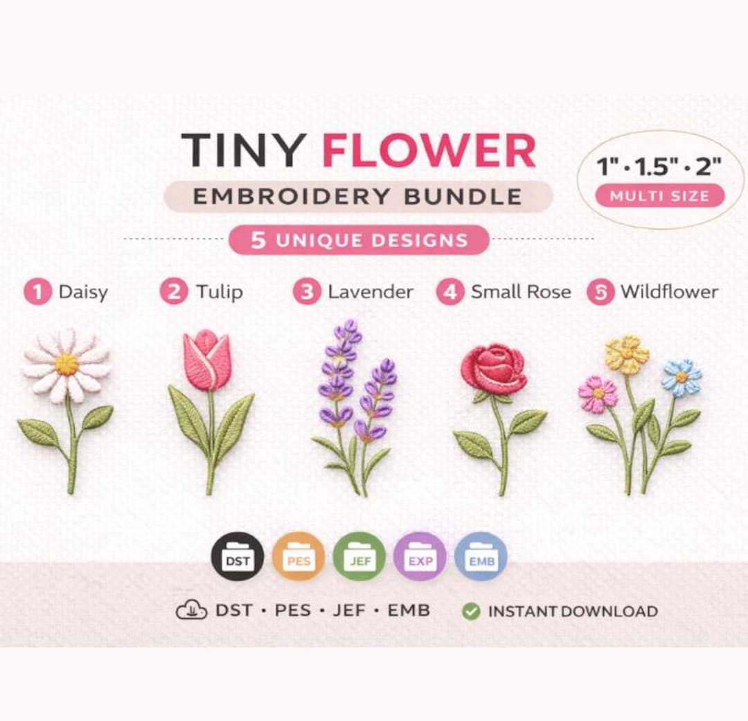 Tiny Flower Embroidery Designs Bundle | 5 Mini Floral Machine Files (1 ...