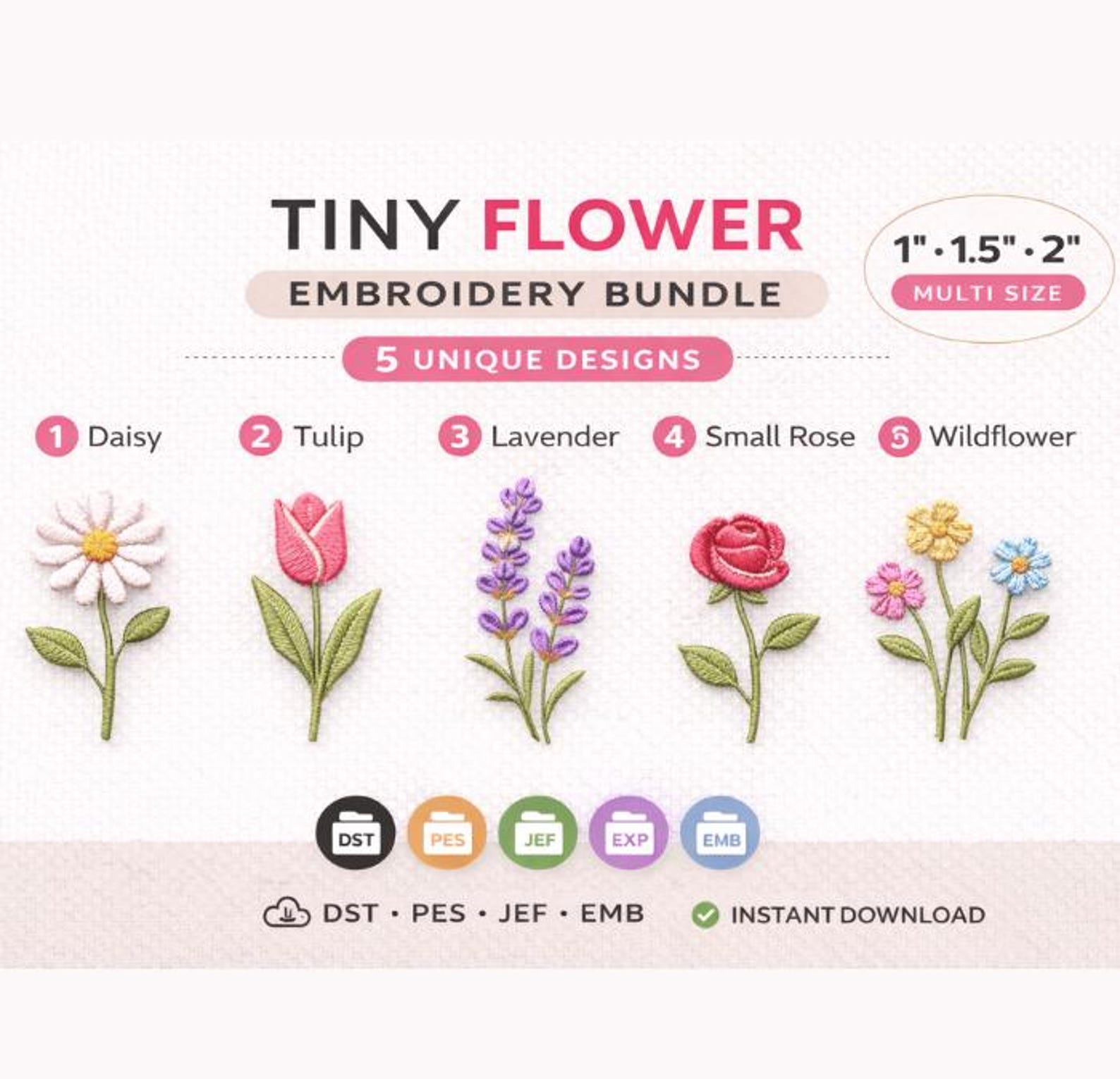 Tiny Flower Embroidery Designs Bundle | 5 Mini Floral Machine Files (1 ...