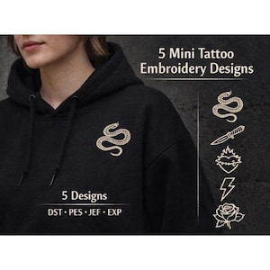 Mini Outline Tattoo Embroidery Bundle | Snake Heart Dagger Line Art | 2–4 Inch Digital Files