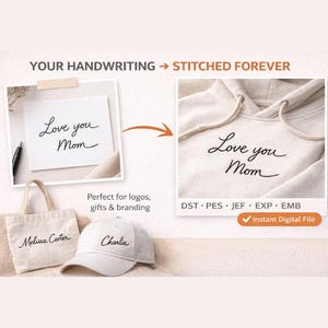 File per ricamo personalizzato con scrittura a mano / Digitalizzazione di firme e testi (file digitale)