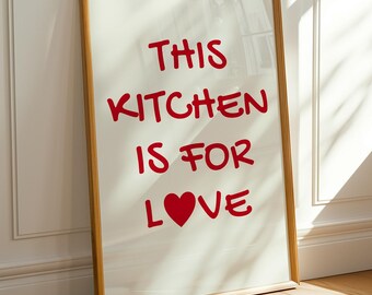 Decoración estética de cocina, póster de cocina, arte bonito, impresión de pared de cocina roja, impresión de corazón minimalista, póster de cocina moderno, descarga digital