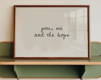 Póster impreso "Tú, yo y los chicos", fuente manuscrita, color beige neutro, arte de pared para el hogar, estilo minimalista moderno, arte de pared para sala de estar, póster vintage