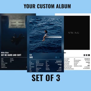 SET OF 3 Choose Your Own Album Poster Album Cover Custom Album Poster Singer Poster Singer and Artist Songs Wall Decor Birthday Music Gifts