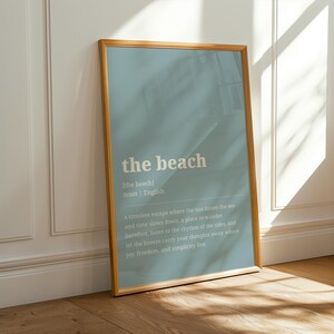 Definición de playa impresa, arte minimalista de pared costera, póster de surf, impresión de playa, decoración costera para el hogar, arte de pared oceánico, arte de pared de cabaña imagen 7