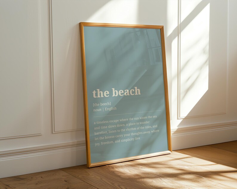 Definición de playa impresa, arte minimalista de pared costera, póster de surf, impresión de playa, decoración costera para el hogar, arte de pared oceánico, arte de pared de cabaña imagen 7