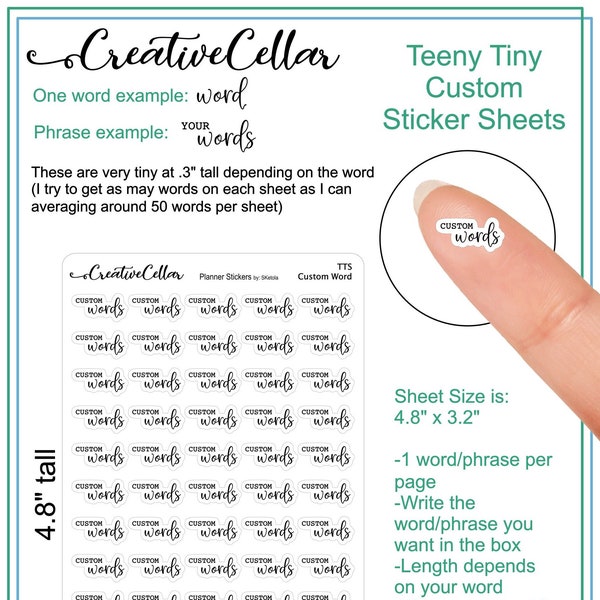 TTS-0000 // Teeny Tiny CUSTOM Planner Stickers White Matte or Transparent Script Word of your choice