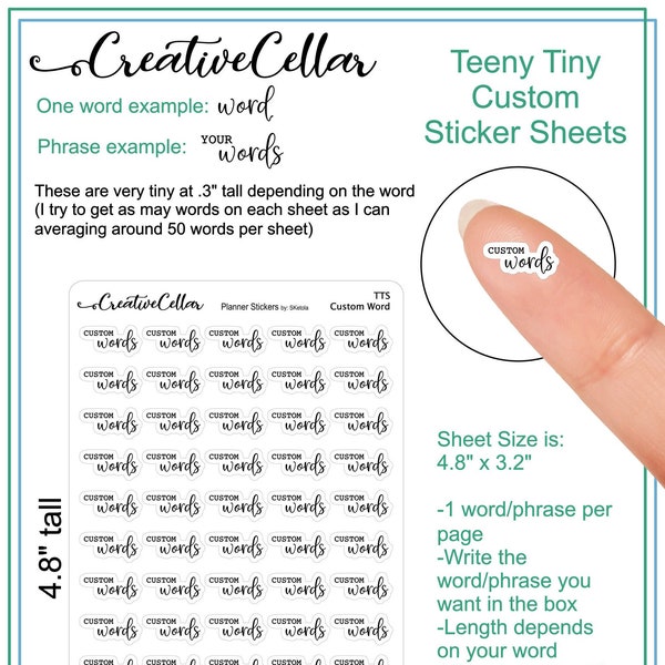 TTS-0000 // CUSTOM Teeny Tiny Planner Stickers White Matte or Transparent Script Word of your choice