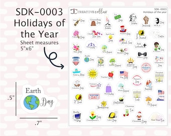 SDK-0003 // Yearly Holidays Planner Stickers, 50 Holiday Stickers