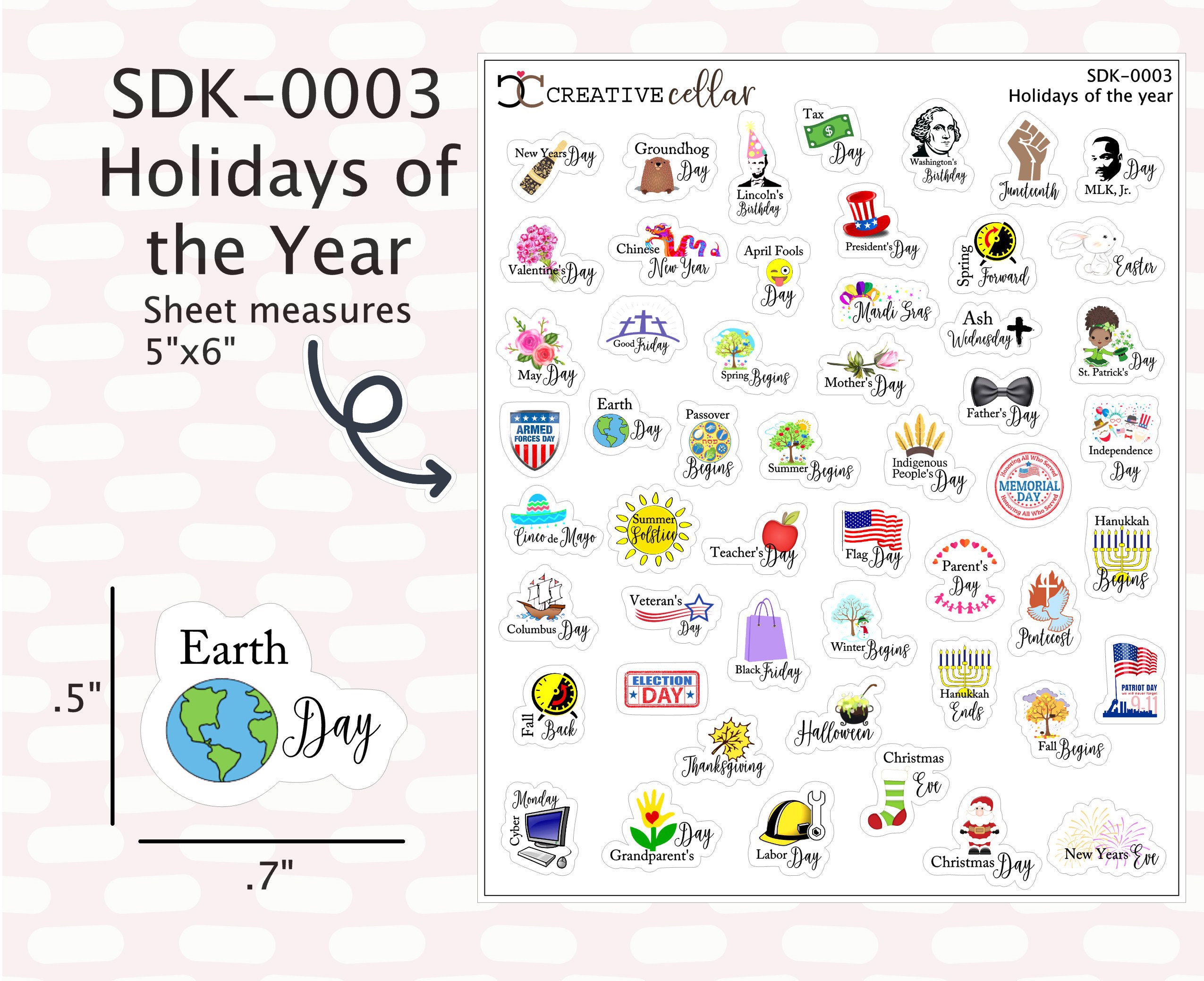 SDK-0003 // Yearly Holidays Planner Stickers, 50 Holiday Stickers