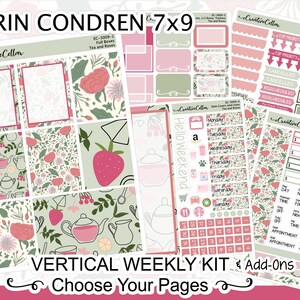 EC-3009 // Kit de té y rosas de Erin Condren: pegatinas para planificador semanal EC, 7 x 9