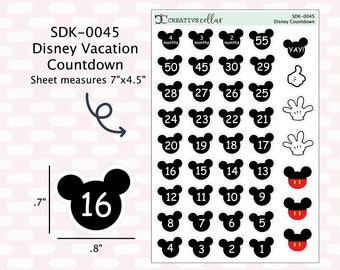 SDK-0045 Planner Stickers Disney Vacation Countdown Planner Stickers Mickey