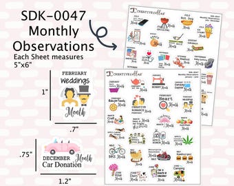 SDK-0047 // Monthly Observations Planner Stickers Holidays fit any Planner