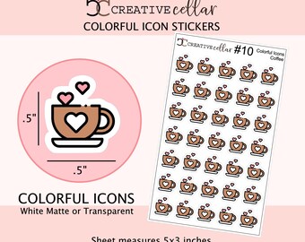 CI#10 // Coffee Colorful Icon Planner Stickers, Cappuccino, Starbucks, Tea, Latte