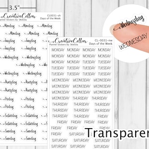 CL-0031 // Pegatinas para planificador de días de la semana Pegatinas transparentes con escritura