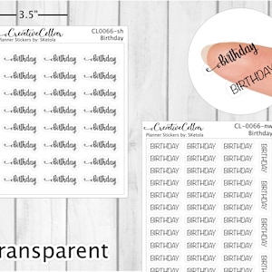 CL-0066 // Geburtstag Sticker für Planer Clear Script Stickers Transparent Happy Birthday