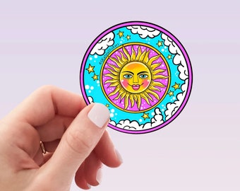 Vinyl Sticker || Sun Clouds Waterproof Glossy die cut Sticker for Water Bottles, Laptop, Decal, SKetola Art