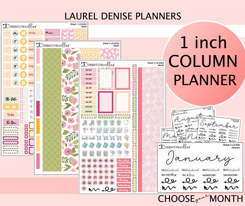 LD-K002 //laurel Denise Planner Sticker Kit - Pink Spring Weekly and ...