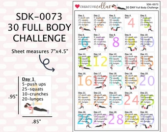 SDK-0073 // Full Body Work Out Planner Stickers 30 Day Full Body Challenge, fits any planner