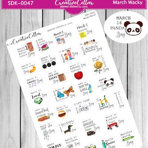 SDK-0047 // March Wacky Planner Stickers Holidays fit any Planner
