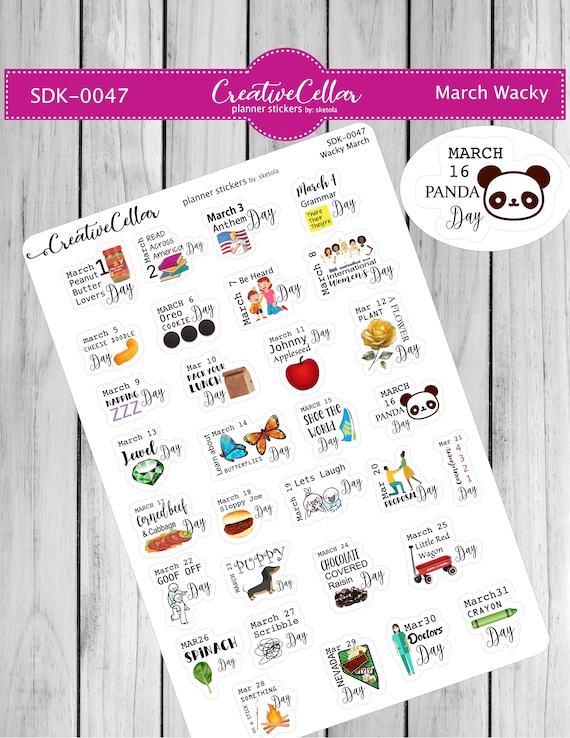 SDK-0047 // March Wacky Planner Stickers Holidays Fit Any Planner -   Canada