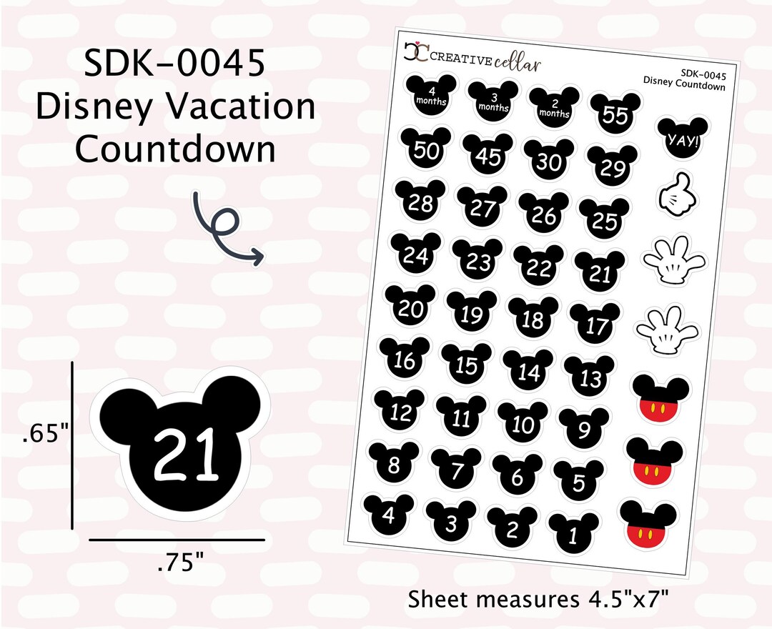 SDK-0045 Planner Stickers Disney Vacation Countdown Planner Stickers ...