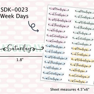 SDK-0023 // Week Days Planner Stickers 7 days of the week