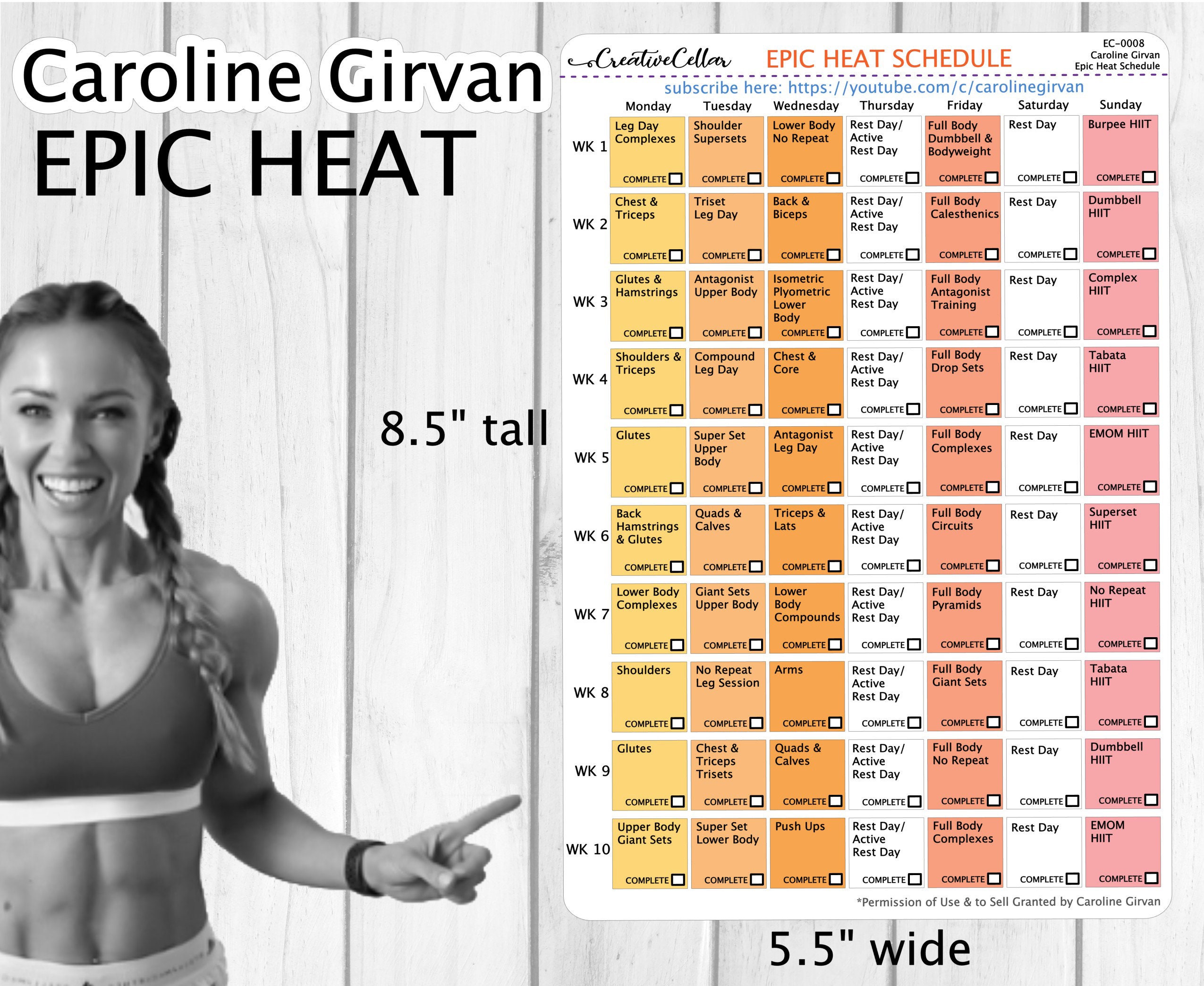 EC-0008 // Caroline Girvan EPIC HEAT Workout Planner Stickers 