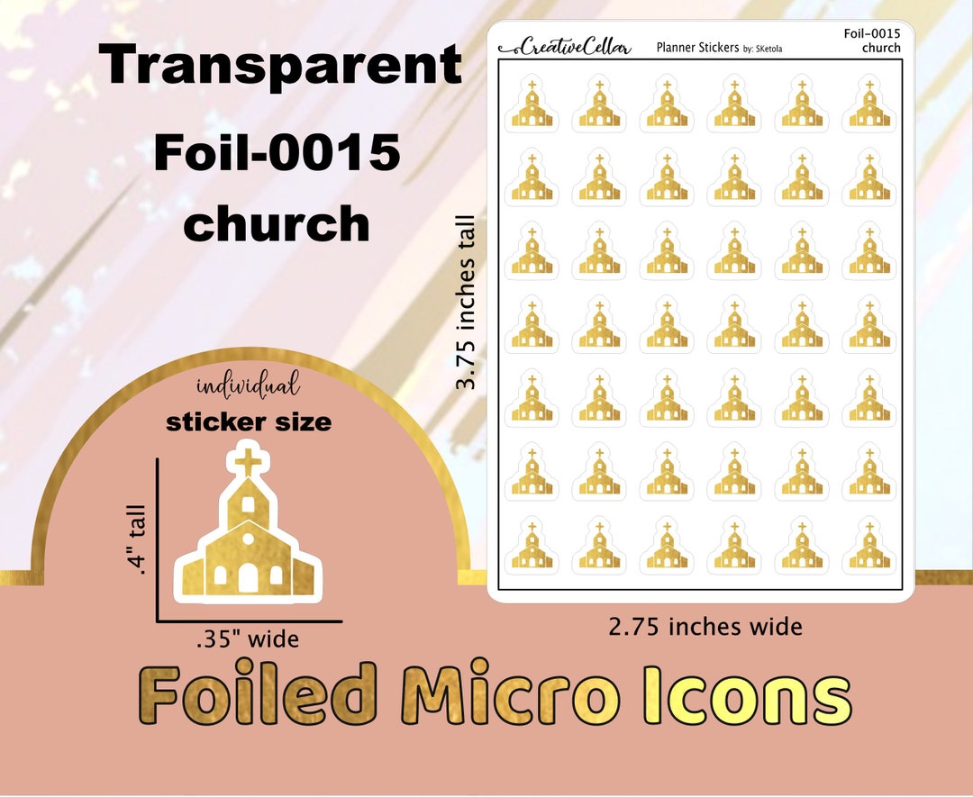 FOIL-0015 // Church Icon Gold Foil Planner Stickers Transparent Micro ...