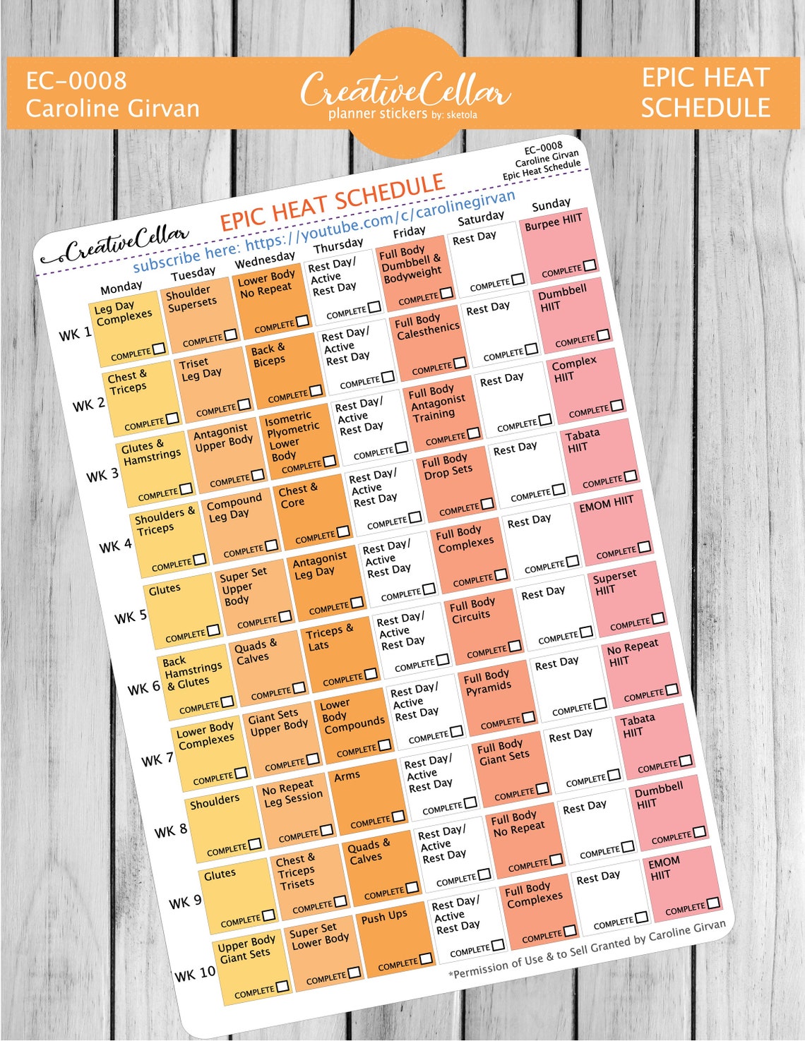 EC0008 // Caroline Girvan EPIC HEAT Workout Planner Stickers Etsy