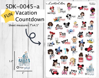 SDK-0045-a // Vacation 1 year Countdown Travel Planner Stickers -Fun Vacation