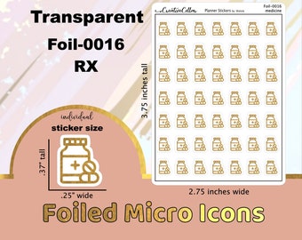 FOIL-0016 // RX Prescription Icon Gold Foil Planner Stickers Transparent Micro Size