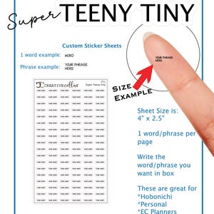 TT-Súper Pequeño // Pegatinas personalizadas para agenda súper pequeñas, blancas mate o transparentes, con la palabra que elijas.