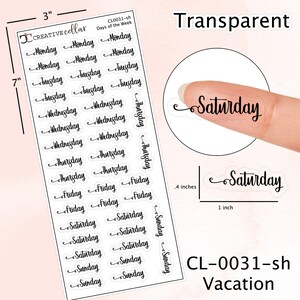 CL-0031-sh // Pegatinas para planificador de días de la semana Pegatinas transparentes con escritura