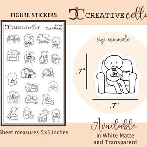 F-007 // Emoji Couch Potato Planner Pegatinas de tamaño para adaptarse a cualquier Planificador 20 Rest Cute Emoji