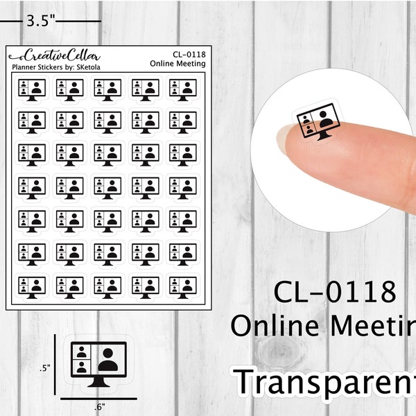 CL-0118 // Online Meeting Planner Stickers 35 Transparent Computer Zoom Teams Work