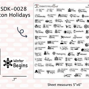 SDK-0028 // Adesivos para planejador de feriados do ano Ícones pretos transparentes ou brancos foscos