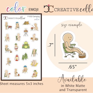F-032 color // Pegatinas Emoji Camping Planner de tamaño adecuado para cualquier Planner 20 Cute Tent Emoji