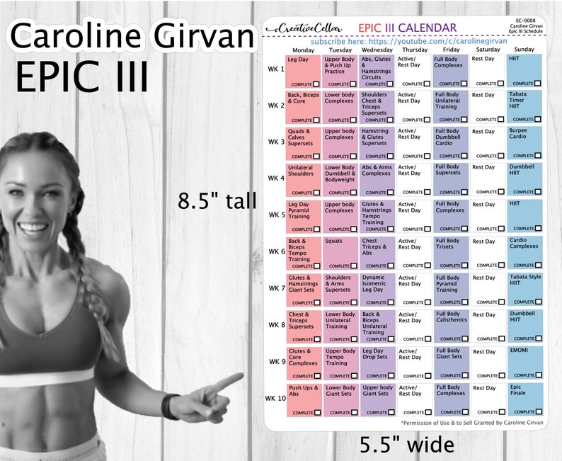 EC0008 // Caroline Girvan EPIC III Workout Planner Stickers Etsy