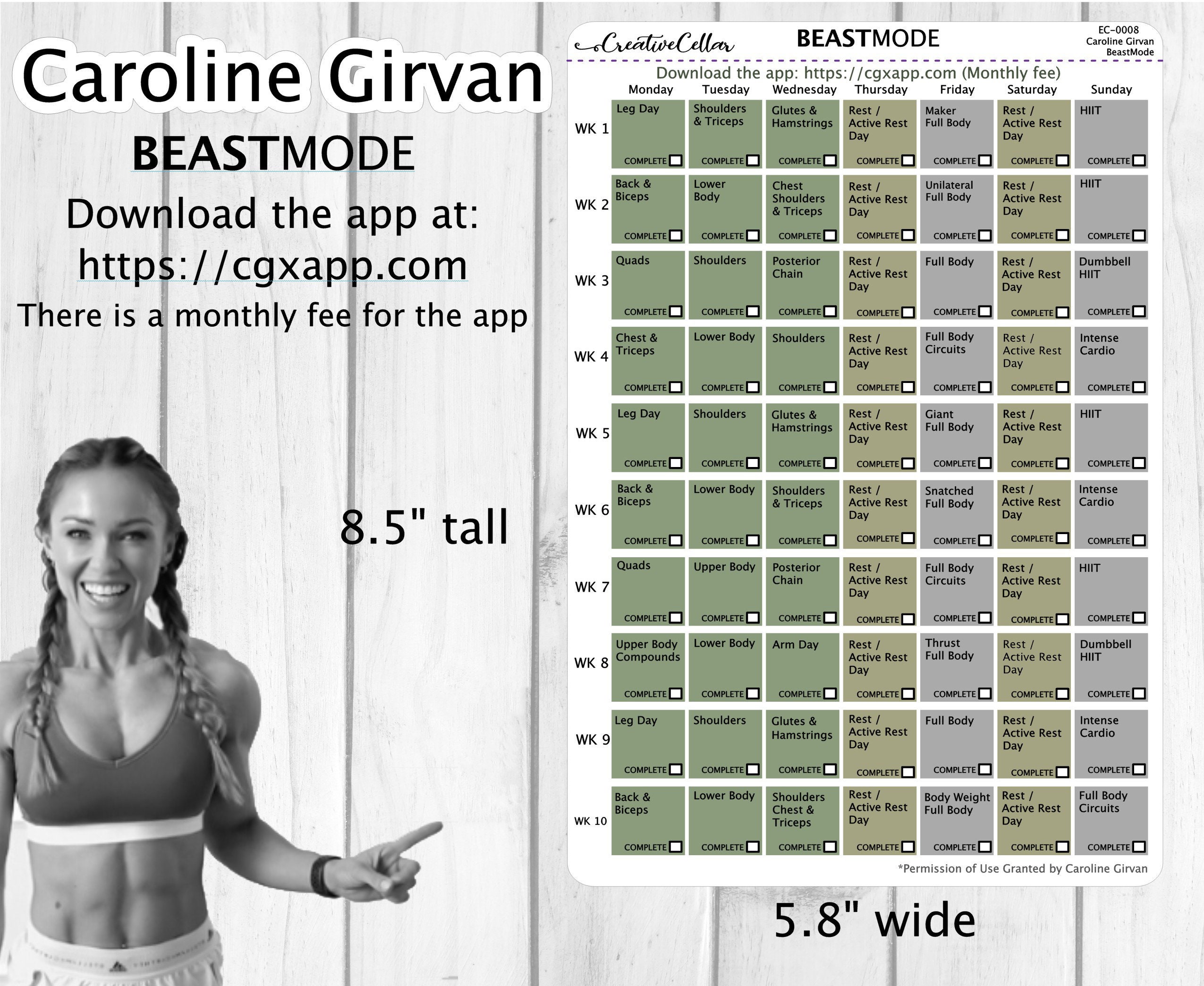 EC-0008 // Caroline Girvan Beastmode App Workout Planner Stickers