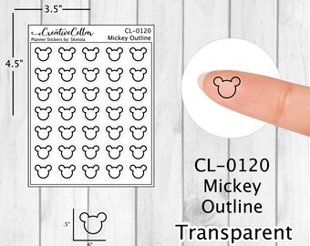 CL-0120 // 35 CLEAR Mickey Outline Black or Gold Transparent Date Highlighters Stickers