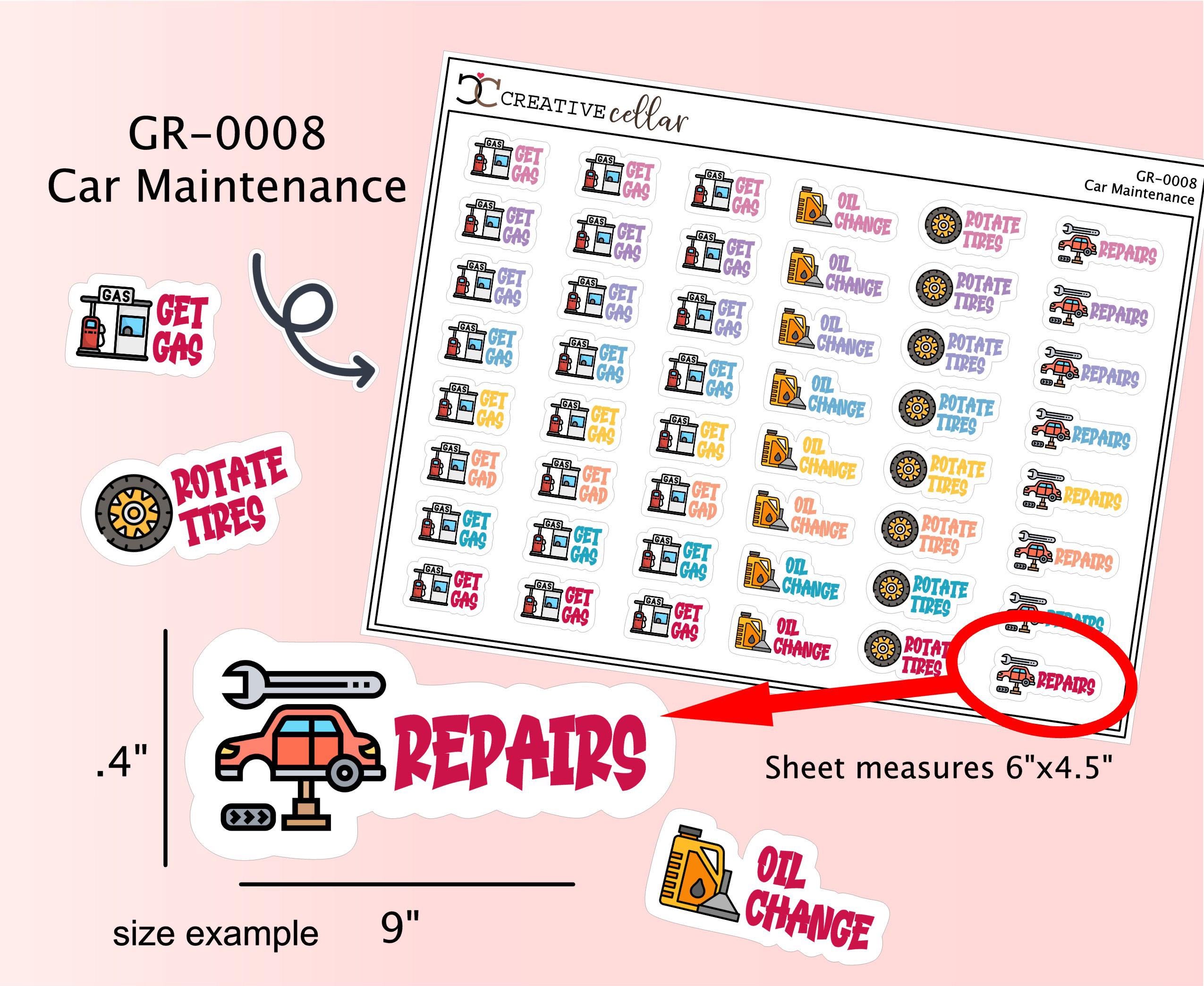Maintenance Car Sticker GR-0008 // Car Maintenance Planner Stickers Colorful Auto Gas Repair ...
