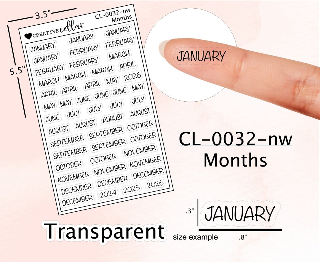 Cl-0032-nw // 4 Years of Stickers January - December Months Clear ...