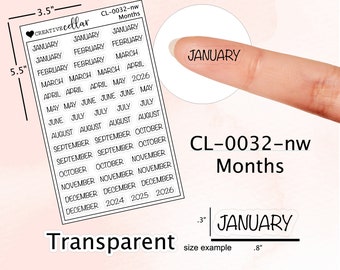 CL-0032-nw // 4 Years of Stickers January - December Months Clear Stickers for Planner Transparent