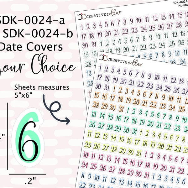 SDK-0024 // Date covers Numbers Planner Stickers you choose a or b