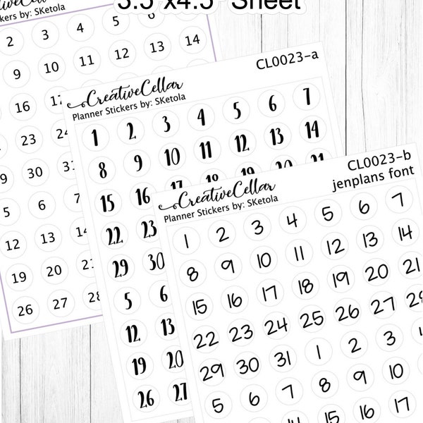 CL-0023-a-b // CLEAR Numbers Planner Stickers Transparent 2 Sets of 1-31 on one sheet