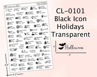 CL-0101 // Holidays of the Year Planner Stickers Black Icons Transparent