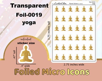 FOIL-0019 // Yoga Icon Gold Foil Planner Stickers Transparent Micro Size Namaste