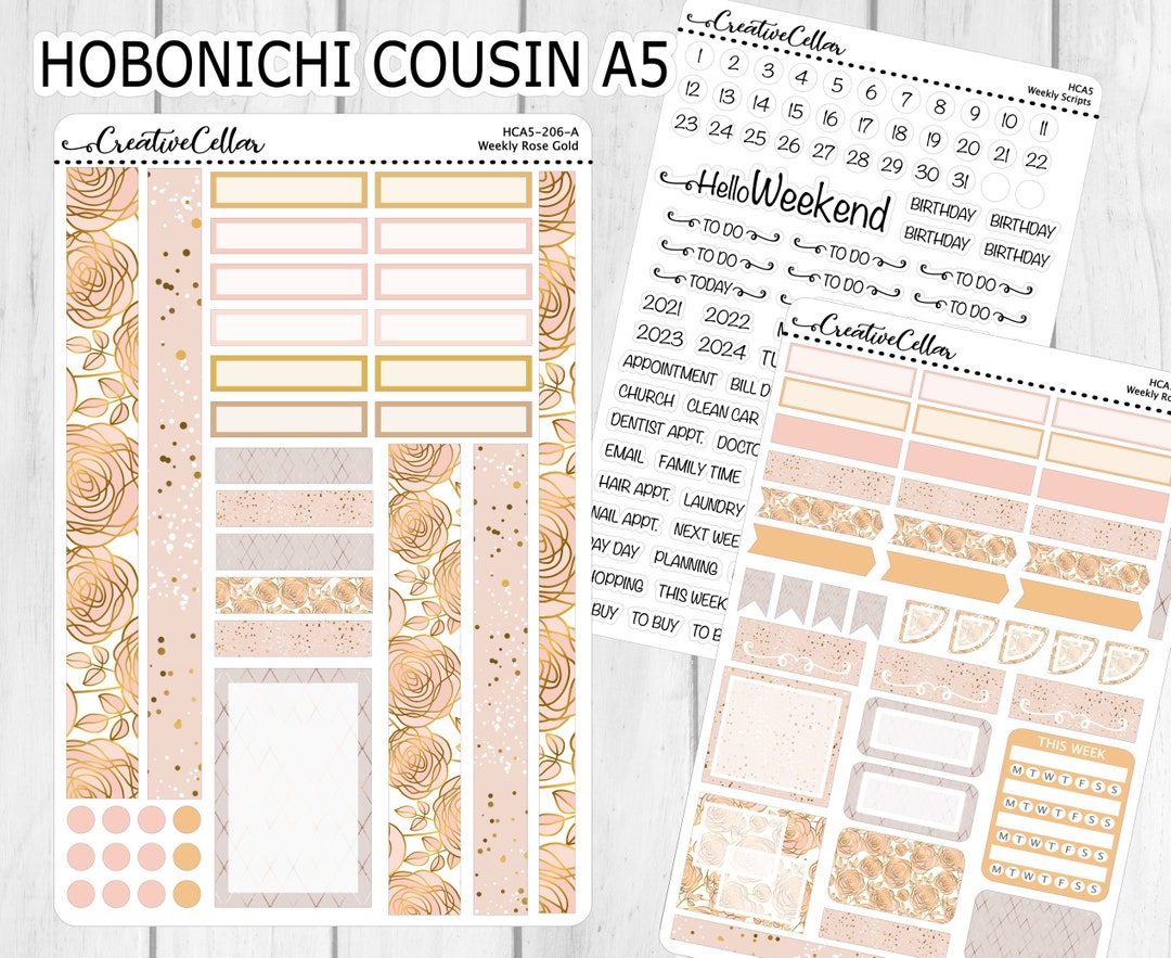HCA5-206 // Rose Gold Weekly Kit Hobonichi Cousin A5 Planner Stickers ...