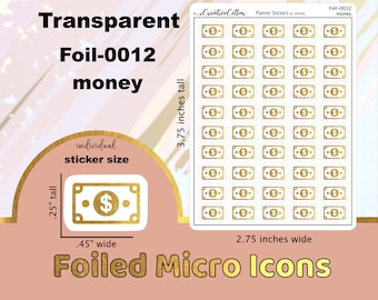 FOIL-0012 // Money Icon Gold Foil Planner Stickers Transparent Micro Size